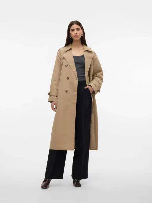 Vero Moda Chloe Long Trench Coat Silver Mink