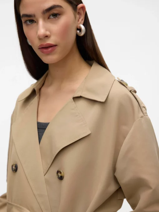 Vero Moda Chloe Long Trench Coat Silver Mink