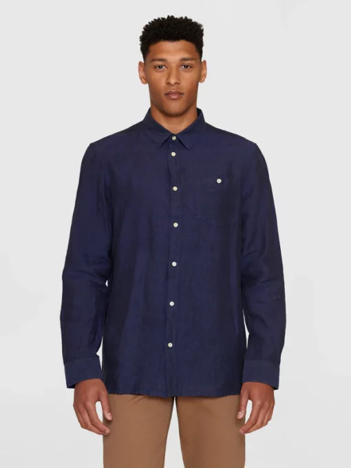 Knowledge Cotton Apparel Regular Linen Shirt Total Eclipse