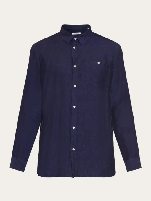 Knowledge Cotton Apparel Regular Linen Shirt Total Eclipse