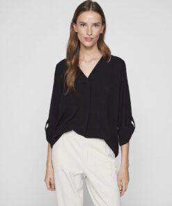 Vila Josa Turn-up V-neck Top Black Beauty