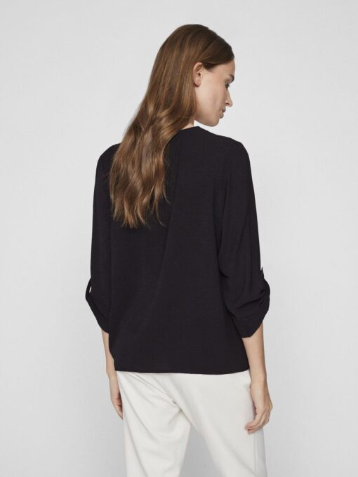 Vila Josa Turn-up V-neck Top Black Beauty