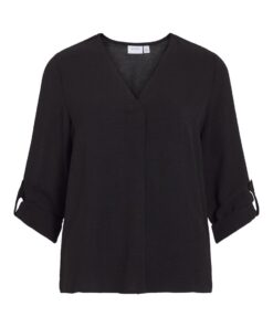 Vila Josa Turn-up V-neck Top Black Beauty