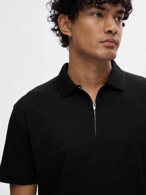 Selected Homme Fave Zip Polo Black