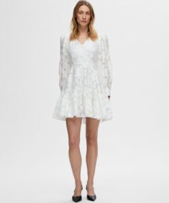 Selected Femme Calli-Sadie V-Neck Dress Bright White