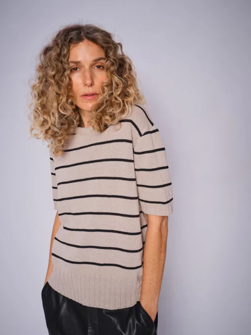 Mos Mosh Finlo Paper SS Knit Sesame