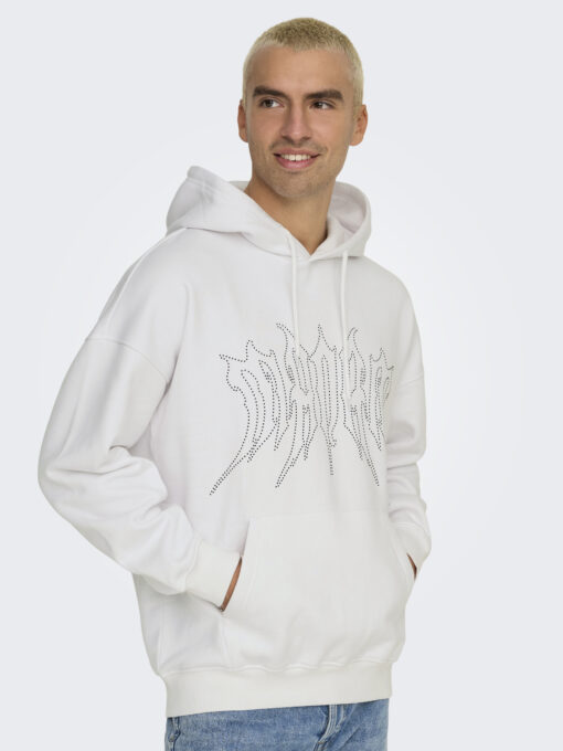 Only & Sons Rhinestone Hoodie Bright White