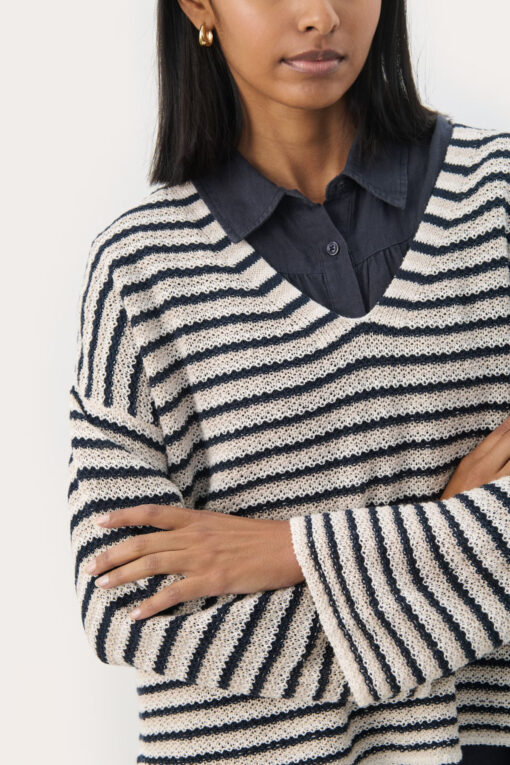 Part Two nahni Pullover Navy Natural Stripe