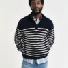 Gant Striped Cotton Half Buttoned Neck Evening Blue