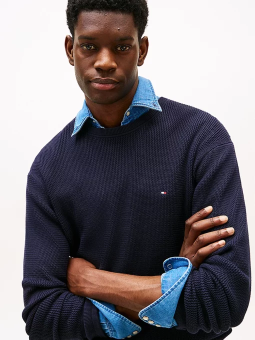 Tommy Hilfiger Textured Crew Neck Jumper Desert Sky
