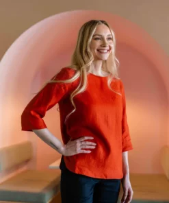 Nakoa Classic Linen Blouse Burnt Orange