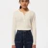 Nudie Jeans Mira Henley Waffle Egg White