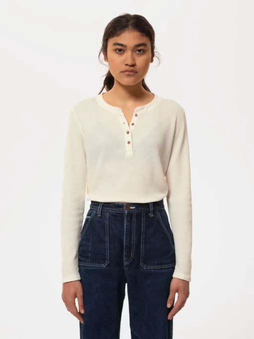 Nudie Jeans Mira Henley Waffle Egg White
