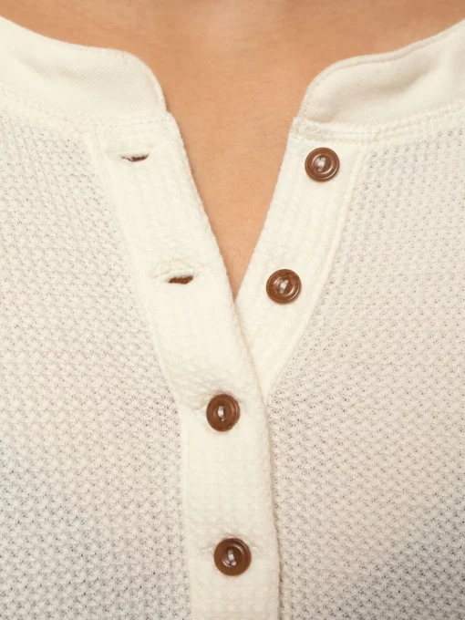 Nudie Jeans Mira Henley Waffle Egg White