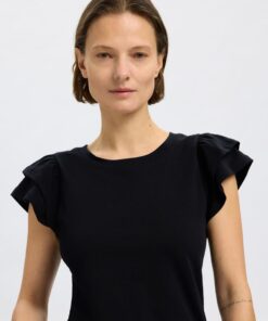 Selected Femme Camila Ruffle Tee Black