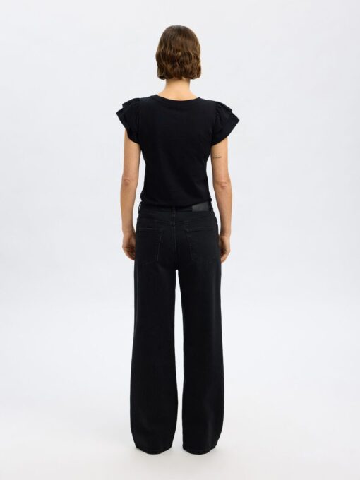 Selected Femme Camila Ruffle Tee Black