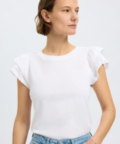 Selected Femme Camila Ruffle Tee Bright White