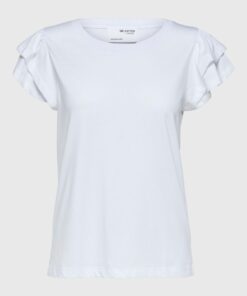 Selected Femme Camila Ruffle Tee Bright White