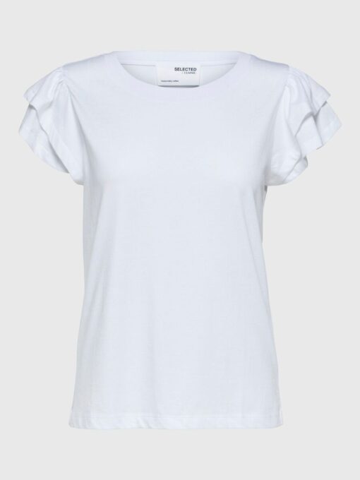 Selected Femme Camila Ruffle Tee Bright White