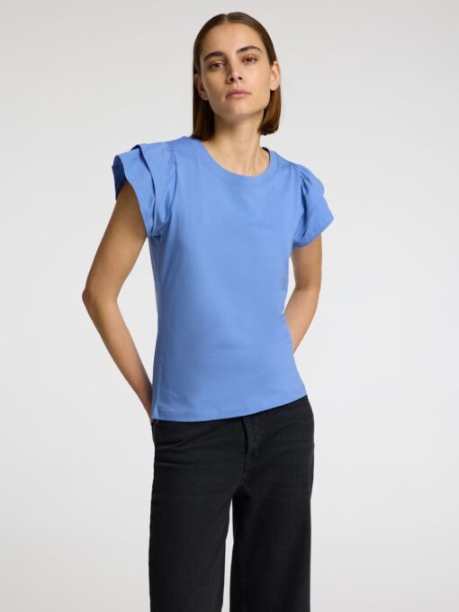 Selected Femme Camila Ruffle Tee Cornflower Blue