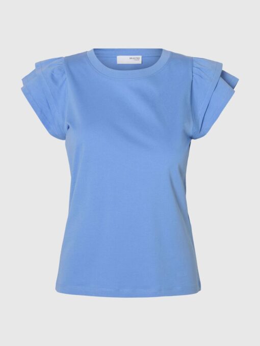 Selected Femme Camila Ruffle Tee Cornflower Blue
