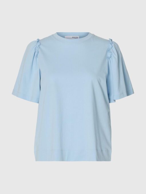 Selected Femme Penelope Ruffle Tee Cashmere Blue