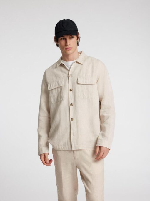 Selected Homme Leroy Linen Blend Overshirt Pure Cashmere