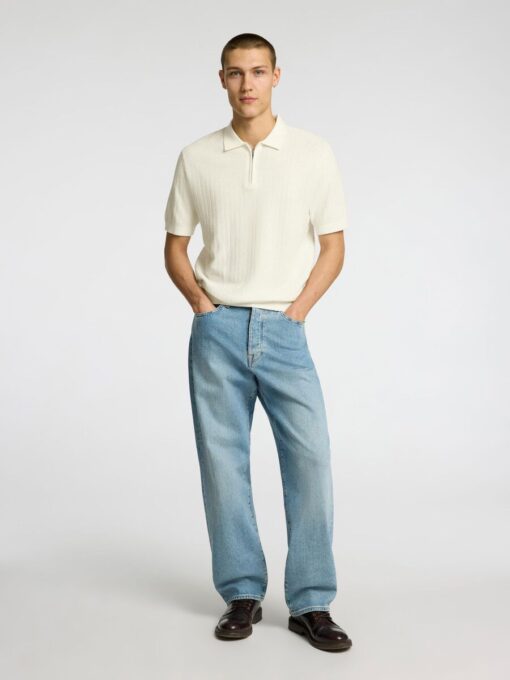 Selected Homme Cran Structure Half Zip Polo Shirt Egret