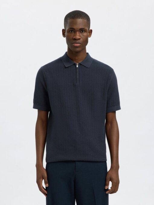 Selected Homme Cran Structure Half Zip Polo Shirt Sky Captain