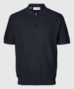 Selected Homme Cran Structure Half Zip Polo Shirt Sky Captain