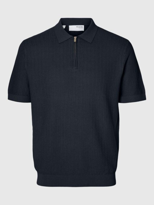 Selected Homme Cran Structure Half Zip Polo Shirt Sky Captain