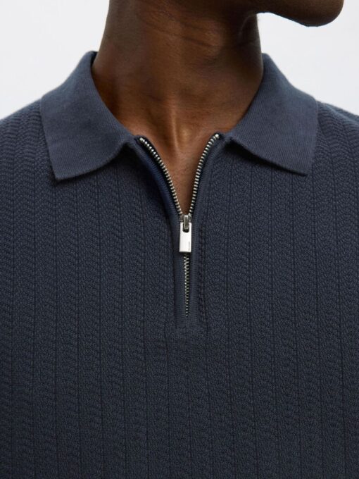 Selected Homme Cran Structure Half Zip Polo Shirt Sky Captain