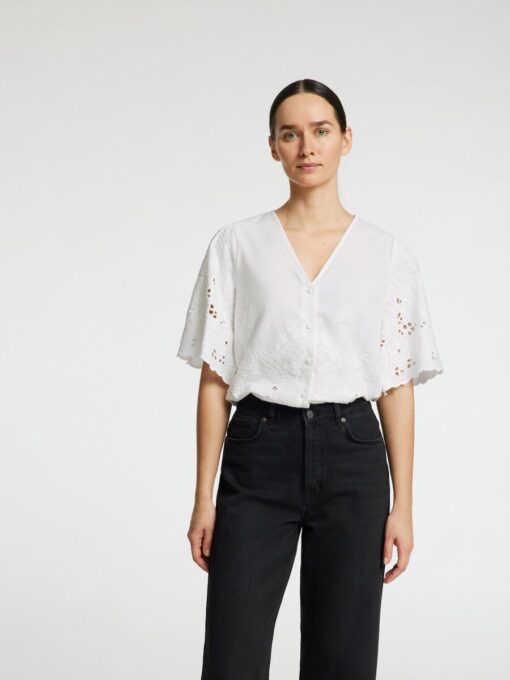 Selected Femme Dahlia Broderie Shirt Bright White