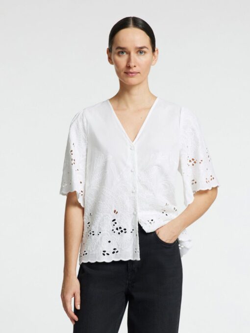 Selected Femme Dahlia Broderie Shirt Bright White
