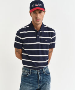 Gant Striped Polo Shirt Evening Blue
