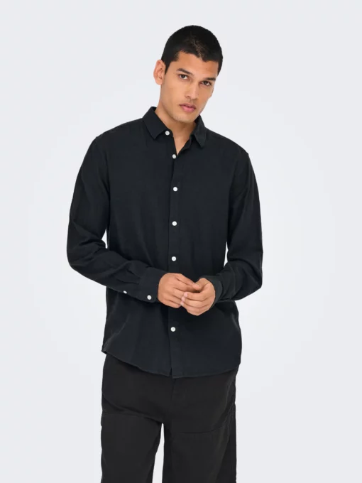 Only & Sons Caiden Solid Linen Shirt Black