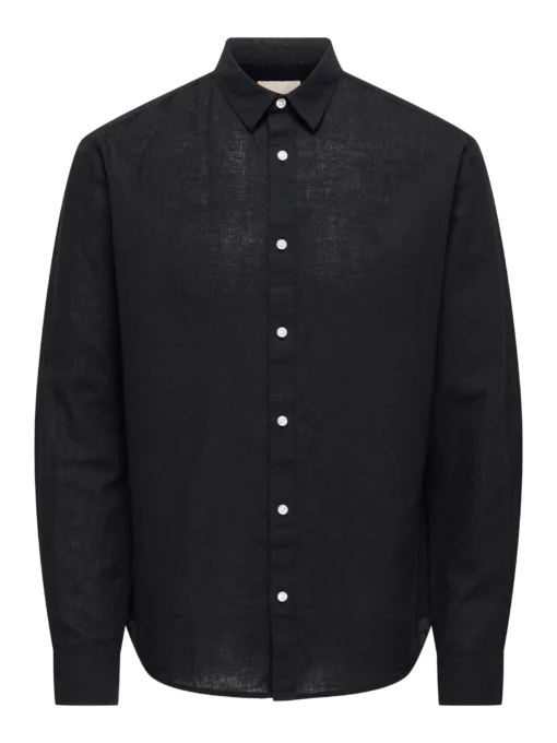Only & Sons Caiden Solid Linen Shirt Black