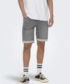 Only & Sons Ply Life Denim Shorts Grey