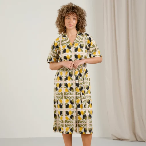Dedicated Shirt Dress Orrefors Lemon Tiles Oat White