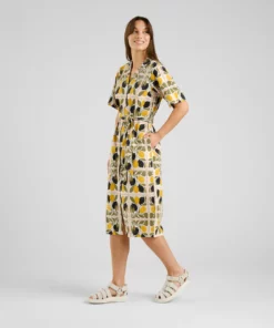 Dedicated Shirt Dress Orrefors Lemon Tiles Oat White