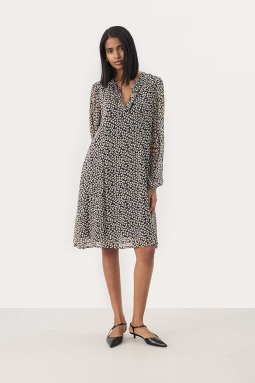 Part Two Piyanna Dress Black Mini Grid Flower