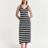 Gant Woman Striped Tank Top Jersey Midi Dress Black