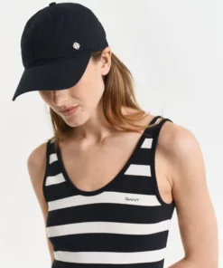 Gant Woman Striped Tank Top Jersey Midi Dress Black