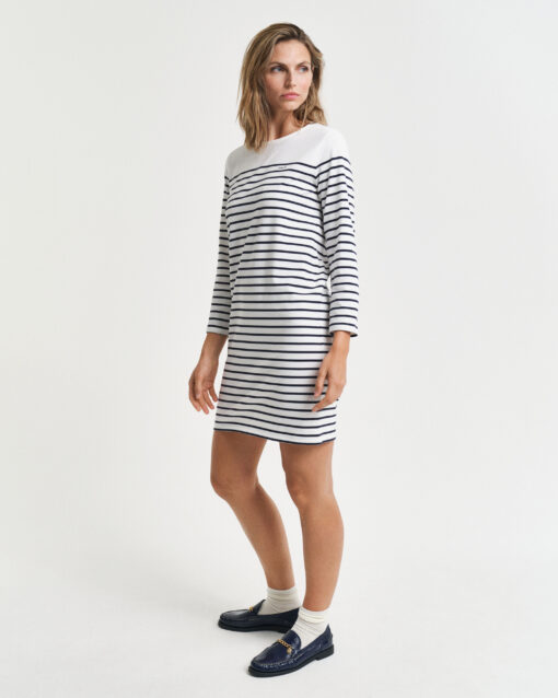 Gant Woman Breton 3/4 Sleeve Dress Eggshell