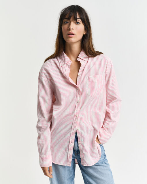 Gant Woman Luxury Oxford Striped Shirt Geranium Pink