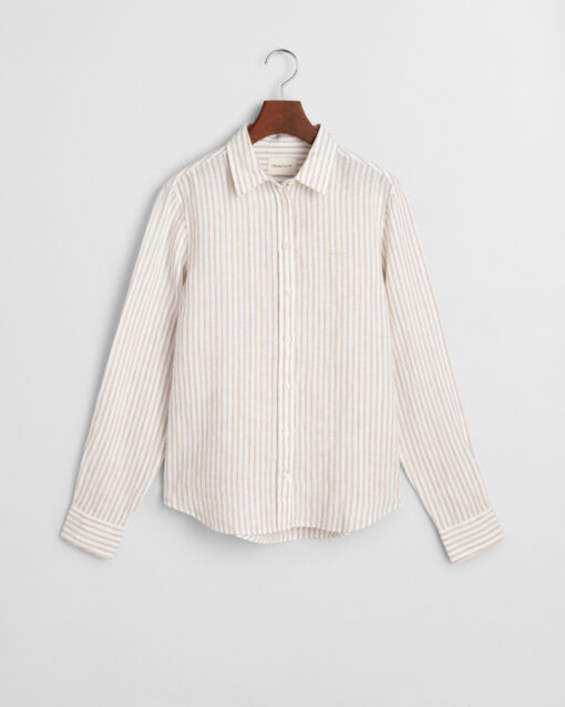Gant Woman Reg Linen Striped Shirt Dry Sand
