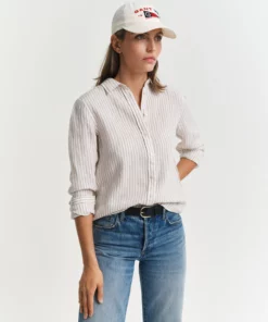 Gant Woman Reg Linen Striped Shirt Dry Sand