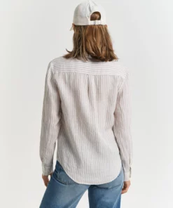 Gant Woman Reg Linen Striped Shirt Dry Sand