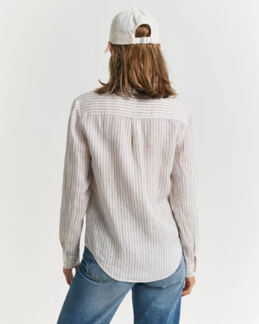 Gant Woman Reg Linen Striped Shirt Dry Sand