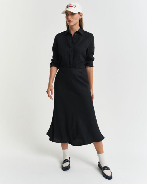 Gant Woman Linen Blend Midi Skirt Black